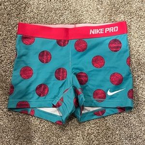 Nike Pro Shorts-Aqua with Pink Polkadots💕